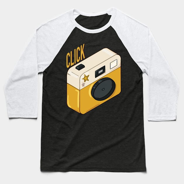 Click Cute Retro Camera Photographer Art Baseball T-Shirt by SkullFern